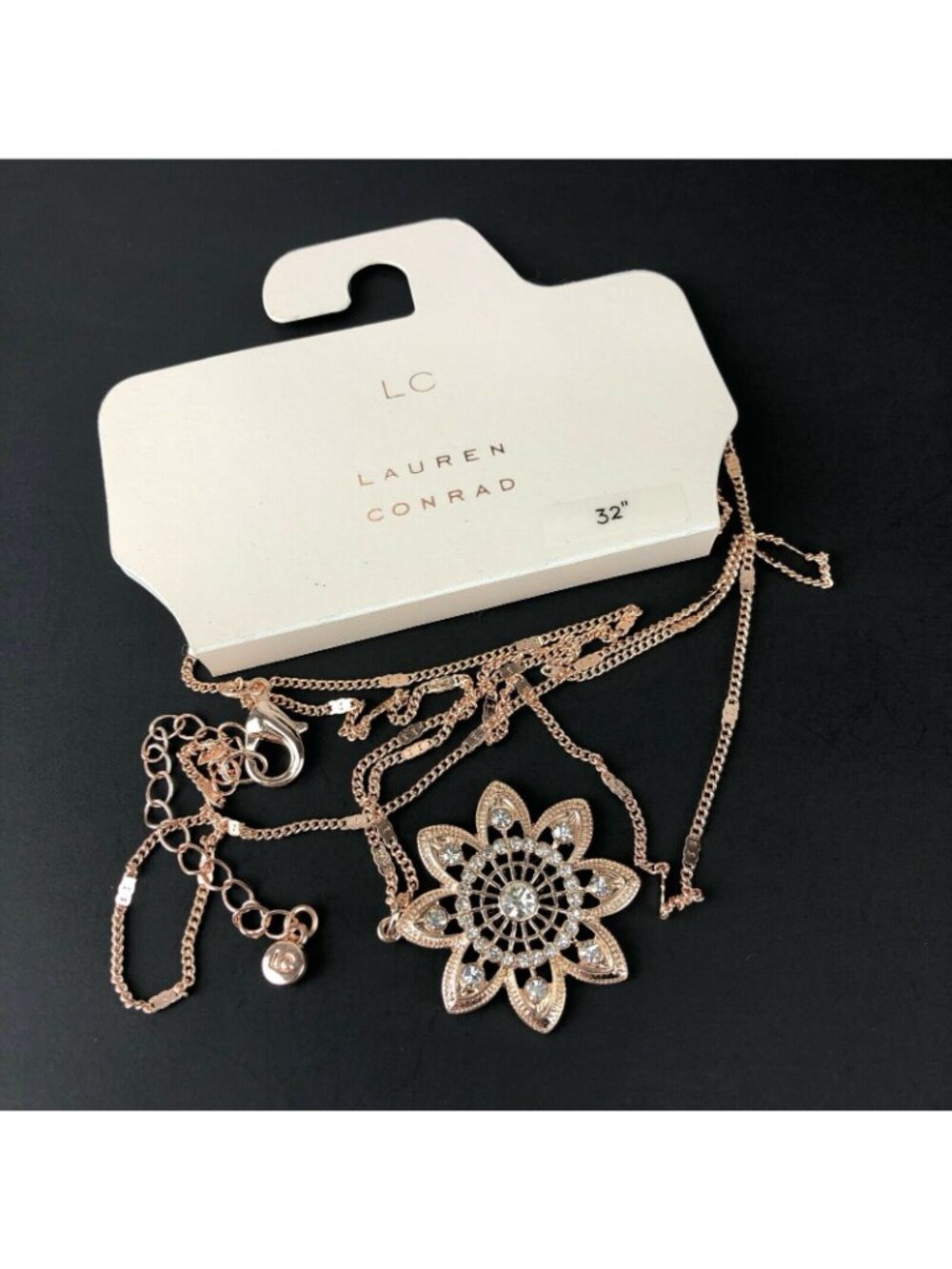 LC Lauren Conrad Copper Tone Long Necklace Flower Mandala - Picture 3 of 3